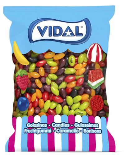 Kwaśne żelki drażowane Vidal Glas Frut Ácido w opakowaniu 1 kg. Kolorowa owocowa mieszanka, idealna do candy baru, sprzedaży na wagę i na imprezy. Produkt bezglutenowy.