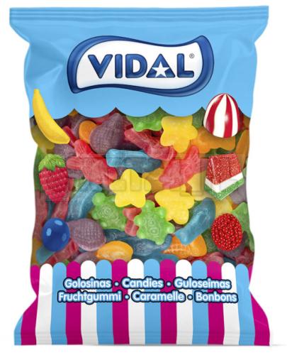 Kolorowe żelki Vidal Ocean Mix w morskich kształtach. Opakowanie 1 kg, idealne do sprzedaży na wagę, candy baru, słodkiego stołu i paczek ze słodyczami.