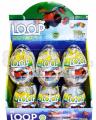 Candy Toys Air Loop – owocowe drażetki cukrowe z zabawką samolotem. Smaki cytrynowy, truskawkowy i bananowy. Display zawiera 12 sztuk po 20 g.