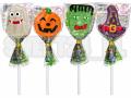 Scary Lollipop Candy Gangs – kolorowe lizaki Halloween 15 g w czterech efektownych wzorach. Display zawiera 30 pojedynczo pakowanych sztuk, łącznie 450 g.