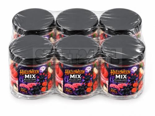 Halloween Mix 300 g – kolorowa mieszanka żelków Fini, Trolli i Vidal w kształcie pasków, kałamarnic i dyni. Idealne słodycze na Halloween, imprezy i candy bar.opakowanie 6 sztuk