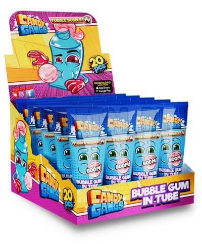 wocowa guma do żucia Candy Gangs Tubble Bubble Tutti Frutti w tubce 20 g. Display: 20 sztuk / 400 g netto.
