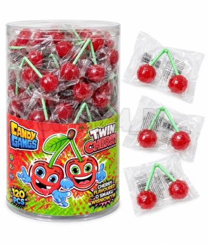 Candy Gangs Twin Cherry – lizak o smaku wiśniowym 13,5 g, opakowanie 120 szt.